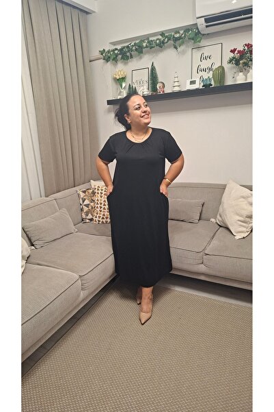 Butik Cep Detaylı Modal Kumaş Elbise