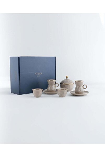 Arkaan طقم قهوة وشاهي من السيراميك بلون بيج