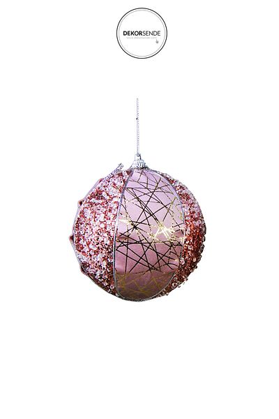 Dekorsende Christmas Ornament Sparkling Striped 2-Piece Ball Pink 10 cm