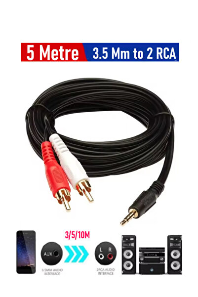 Vwin 2RCA 3.5Mm Stereo Lale 2 x RCA Aux Ses Kablosu (5 Metre)