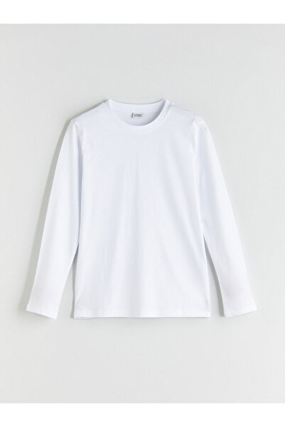 LC Waikiki Tricou de bază pentru băieți cu mânecă lungă, alb, cu gâtul rotund, LCW Kids W50270Z4