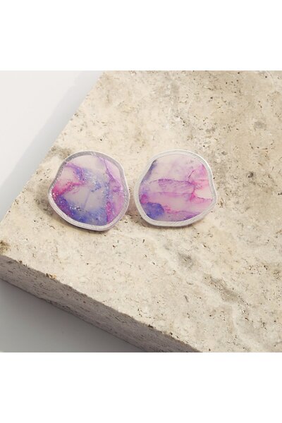 NARRU Handmade earrings, pink, blue, silver, Arya 27