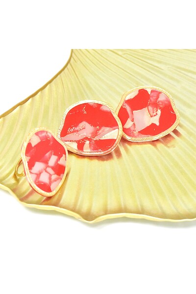 NARRU Handmade earrings, red, cream, gold Arya 40