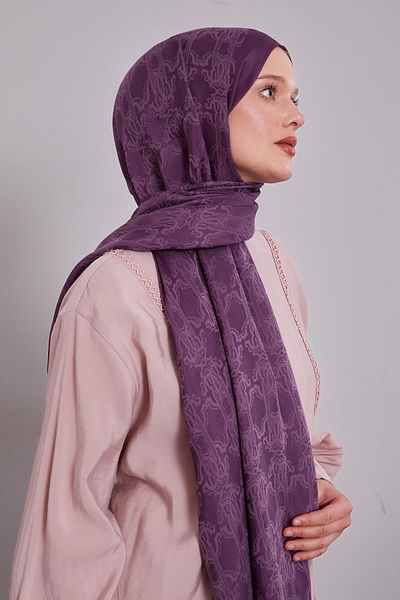 Levidor Purple Tuğra Pattern Grazia Shawl