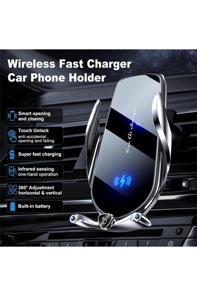 Generic Wireless Car Charger, 15 Watt Fast Charging Auto Clamping Car Charger Cell Phone Holder, Uni