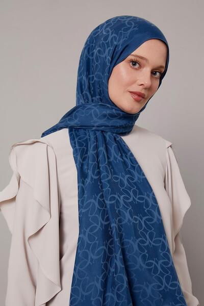 Levidor Petrol Blue Geometric Pattern Grazia Shawl