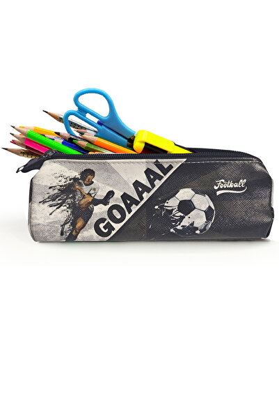 Limmy Pencil Case Black White Football Triangle Pencil Case Jumbo Vegan Leather Pen Holder