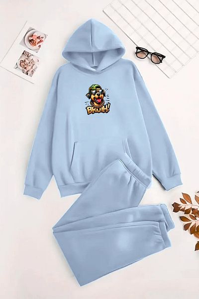 CLAYES Unisex Hooded BabyBlue Σετ αθλητικής φόρμας BRUH Printed - Χειμερινό ύφασμα