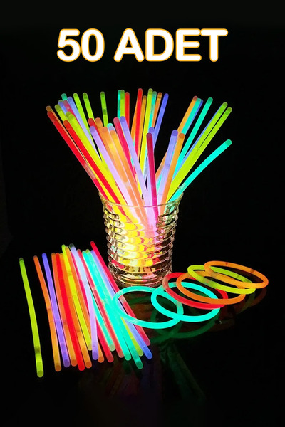 Ganjem Fosforlu Parti Çubuğu 50 Parça Karanlıkta Parlayan Neon Işıklı Çubuklar Kolye Bileklik Süs Yapma