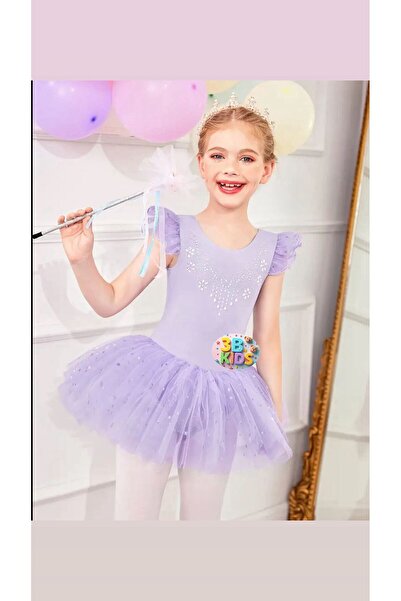 3b kids mor lila taşlı etekli bale kıyafeti mayosu jimnastik cimnastik kıyafeti