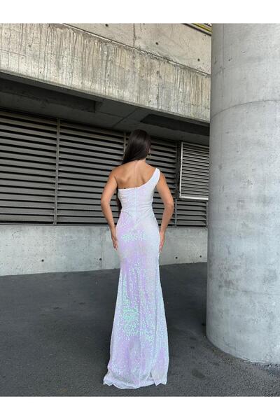 SELİN MODA EVİ Trend Kadife Yırtmaçlı Elbise Hologram 583150