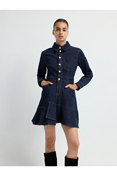 adL Cepli Pileli Denim Elbise
