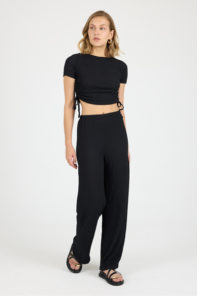 COMBİNE MİCHAİL Women's Cropbluz Wide Leg Pants Black Set