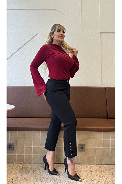 ViolettaXL Women's Large Size Legs Detail Zippered Ankle Length Lycra Steel Trousers