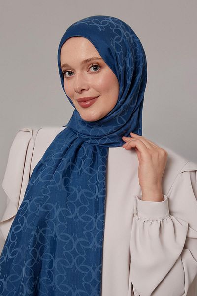Levidor Petrol Blue Geometric Pattern Grazia Shawl