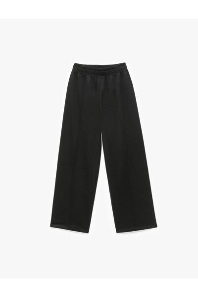 Koton Cotton Elastic Waist Wide Leg Black Girl's Trousers 6Wkg40071Ak