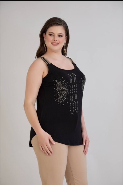 PARKDERİN Plus Size, Soft Textured, Stone, Combed Viscose Fabric Tank Top Bluz