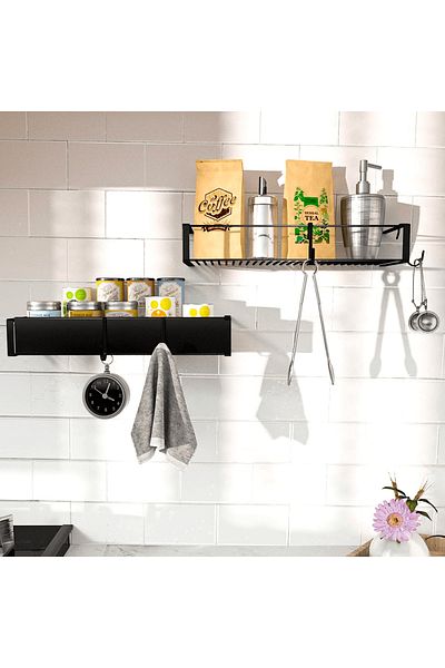 Elindor Bathroom and Shower Shelf, Set of 2 Stainless Steel Shelves, 31 x 11 x 5.5 cm, Black