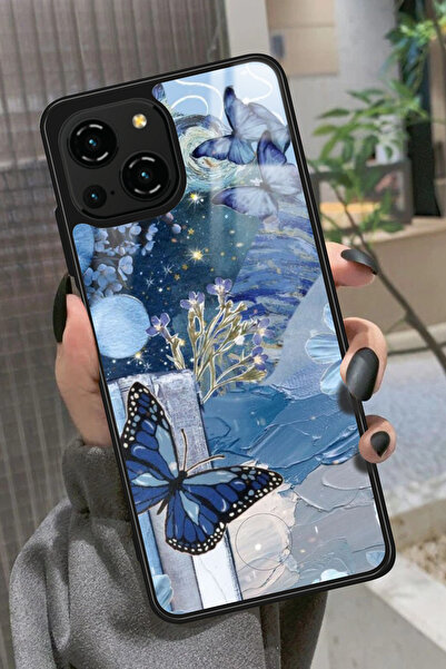 Reeder S23 Pro Max Uyumlu Mavi Kelebek Tasarımlı Glossy Premium Kılıf