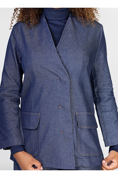 Jimmy Le Bond 2 PC Jeans Suit -of blazer featuring flap pockets and paired with wide-leg trouser and Belt