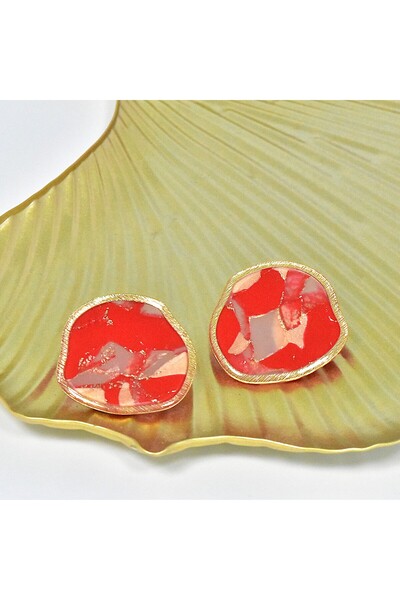 NARRU Handmade earrings, red, cream, gold Arya 40