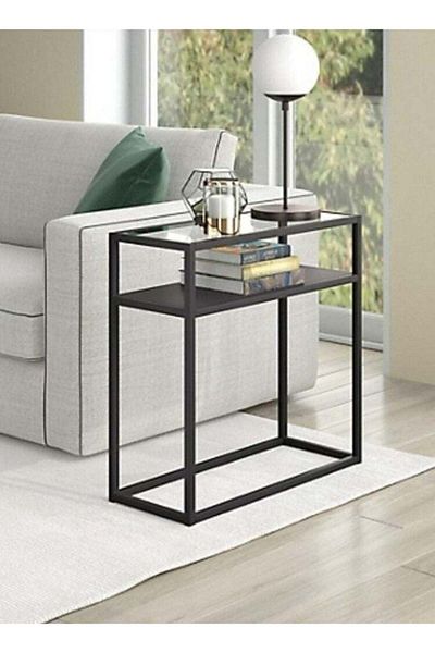 Generic Side Table Metal and Black Glass – 60×30×68 cm
