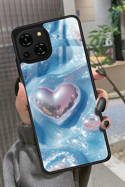 Reeder S23 Pro Max Uyumlu Simli Kalp Tasarımlı Glossy Premium Kılıf