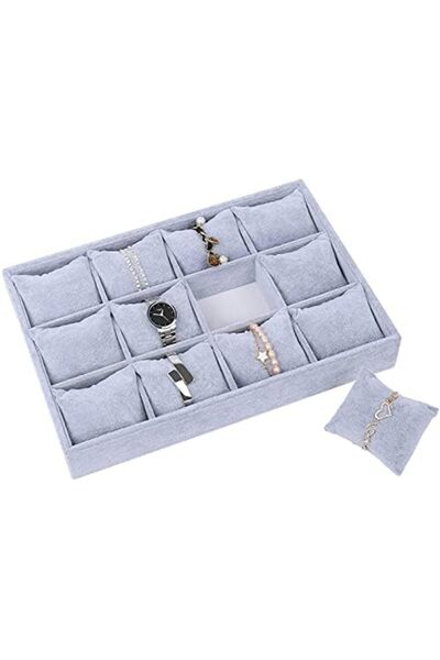 PADOM Watch Jewelry Tray Organizer Bracelet Display Showcase 12 Grid Pillows Without Lid Tray Jewelr