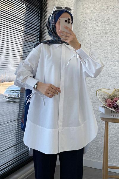 MELEK ARAZ Premium Tie-Up Poplin Tunic - White