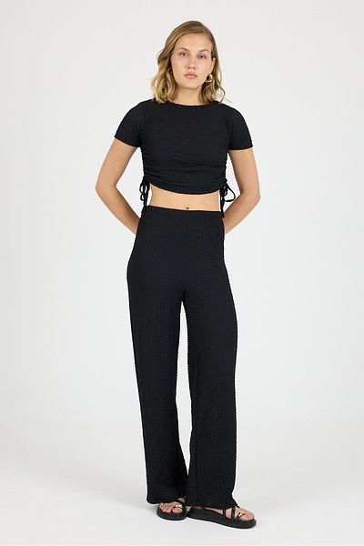 COMBİNE MİCHAİL Women's Cropbluz Wide Leg Pants Black Set