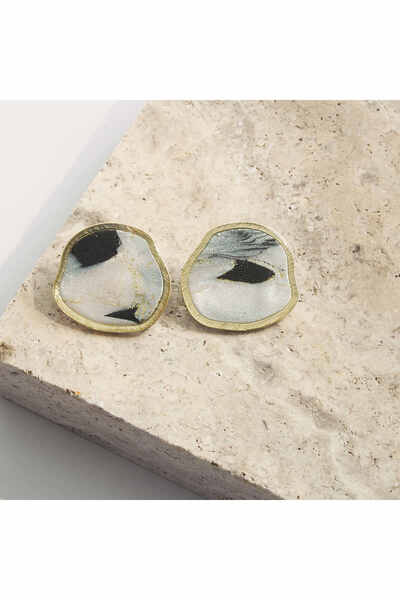 NARRU Handmade earrings, white, black, gold, Arya 03