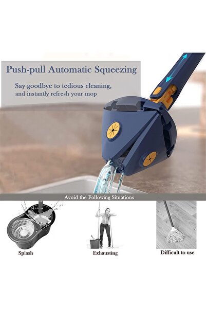 Generic Rotatable Triangle Mop with Long Handle, Microfiber Flat Floor Mop