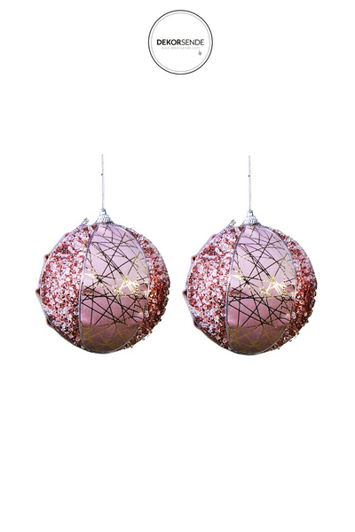 Dekorsende Christmas Ornament Sparkling Striped 2-Piece Ball Pink 10 cm