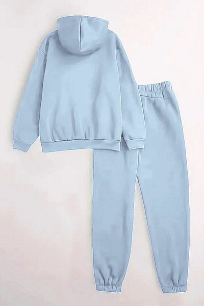 CLAYES Unisex Hooded BabyBlue Σετ αθλητικής φόρμας RUN Printed - Χειμερινό ύφασμα με ανοιχτόχρωμο