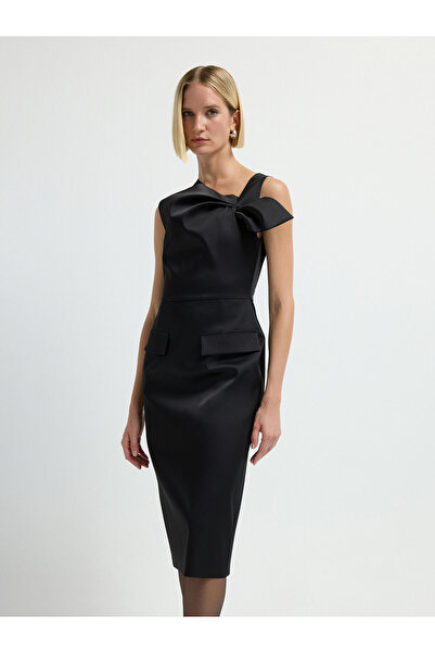 adL Fiyonk Detaylı Midi Boy Elbise