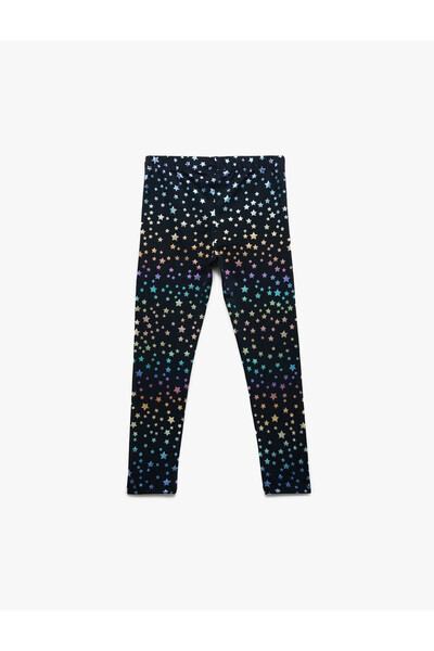 Koton Star Printed Elastic Waist Cotton Long Navy Blue Girls' Leggings 6Wkg40107Ak