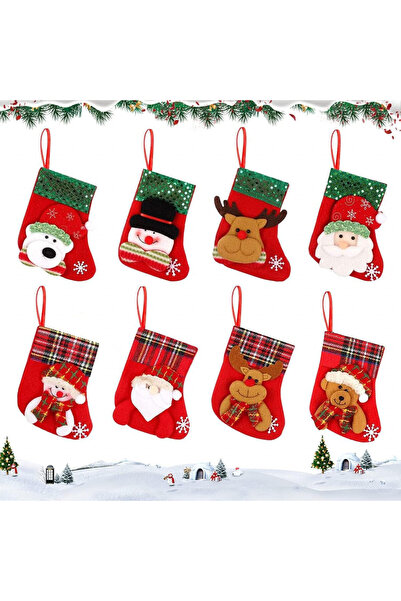 WELLXUNK Комплект от 8 коледни чорапи, текстилни, многоцветни, 16 x 12 x 8 см