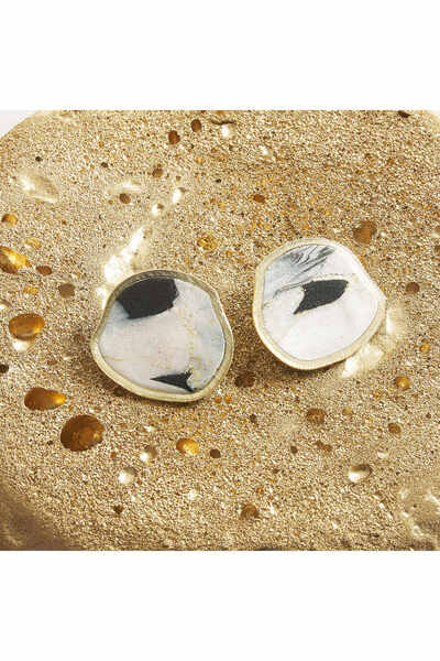 NARRU Handmade earrings, white, black, gold, Arya 03