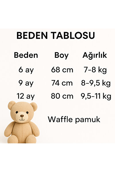 İZYALİF BABY Erkek Bebek 2li Alt-Üst Takım Waffle Kumaş Pamuklu Organik 6-9-12 ay