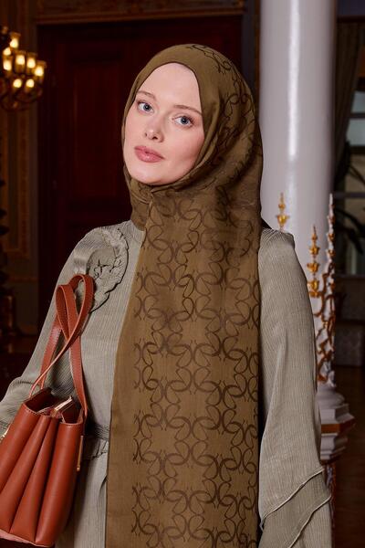 Levidor Khaki Geometric Pattern Grazia Shawl