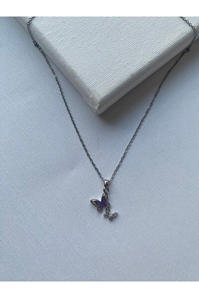 COLLECTİON Mor ikili kelebek sallantılı kelebek kolye