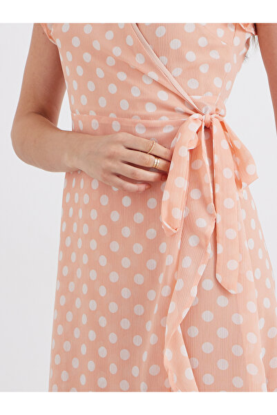 Maxim Creation By Styli Peach Polka Dot Wrap Maxi Dress