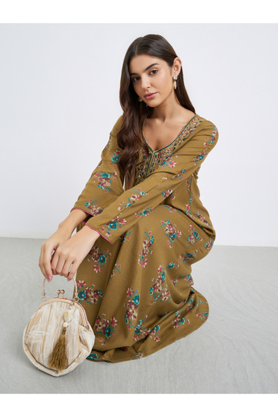 Maxim Creation By Styli Multi Thread Embroidery Jalabiya with Floral Print