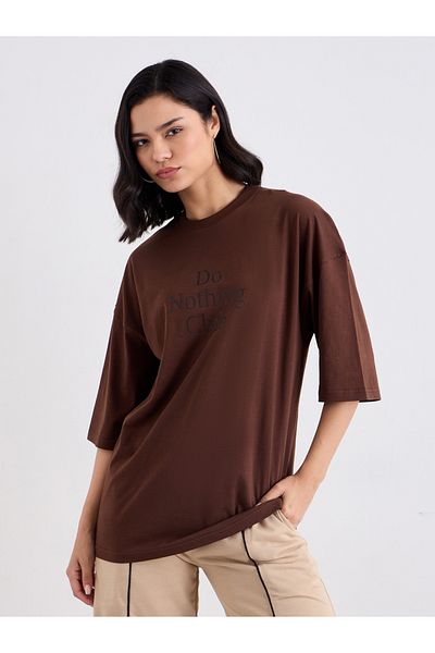 Styli Slogan Print Oversized Longline T-Shirt