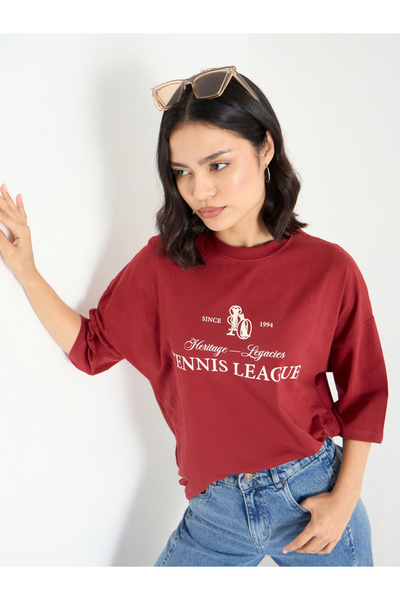 Styli Red Oversized T-Shirt with Dropped Shoulder