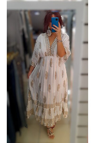 Bade İTALYAN BEYAZ RENK GENİŞ KOL ELBİSE