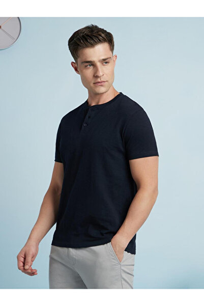 Dennis Lingo By Styli Buttoned Round Neck Pure Cotton T-Shirt