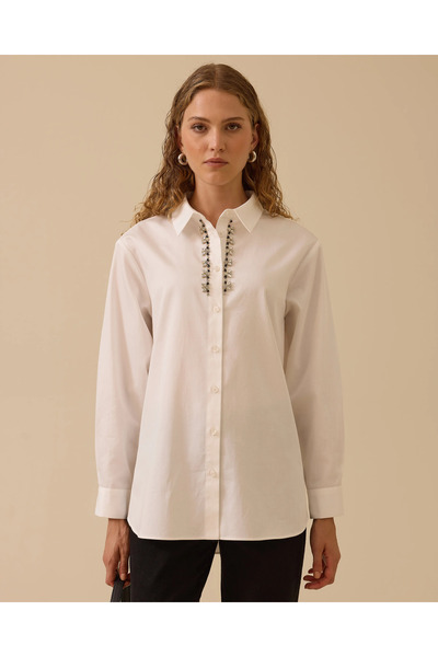 SEÇİL Stone Embroidered Classic Shirt