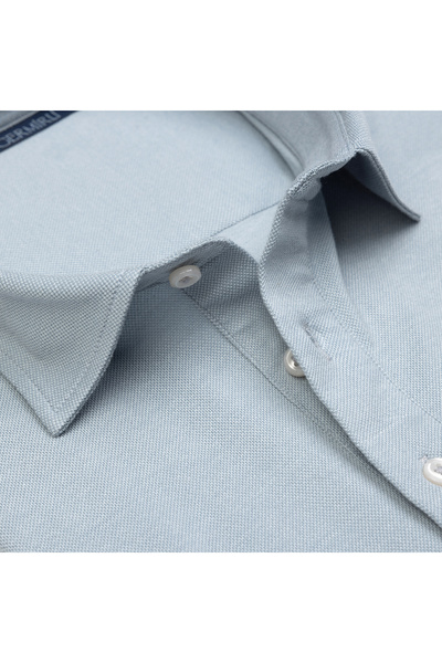 Germirli Ice Blue Piquet Shirt Collar Regular Fit Mercerized Cotton T-Shirt