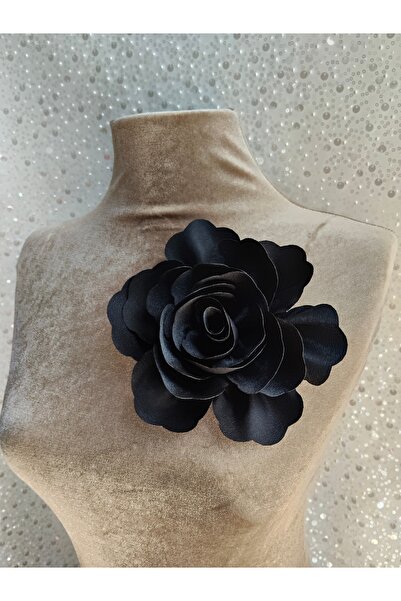 lemidor Siyah İğneli Kumaş Çiçek Broş Gül Broş Yaka İğnesi